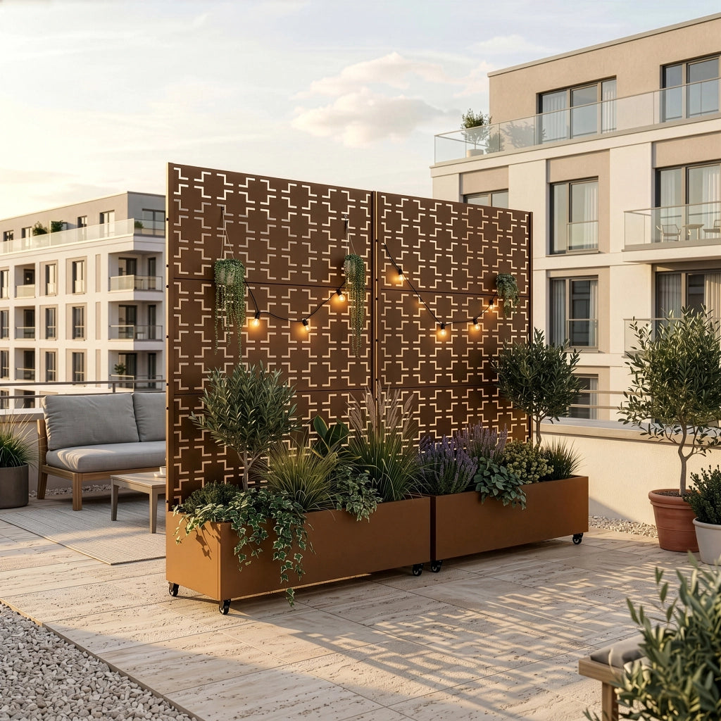 Fioriera con Spalliera Aaskis a Rotelle in Acciaio 190 x 120 x 38 cm - Marrone casa.pro