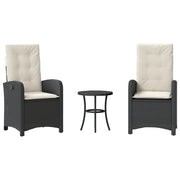 Set da Bistr¨° 3 pz | Set Salotto da Giardino con Cuscini Nero in Polyrattan