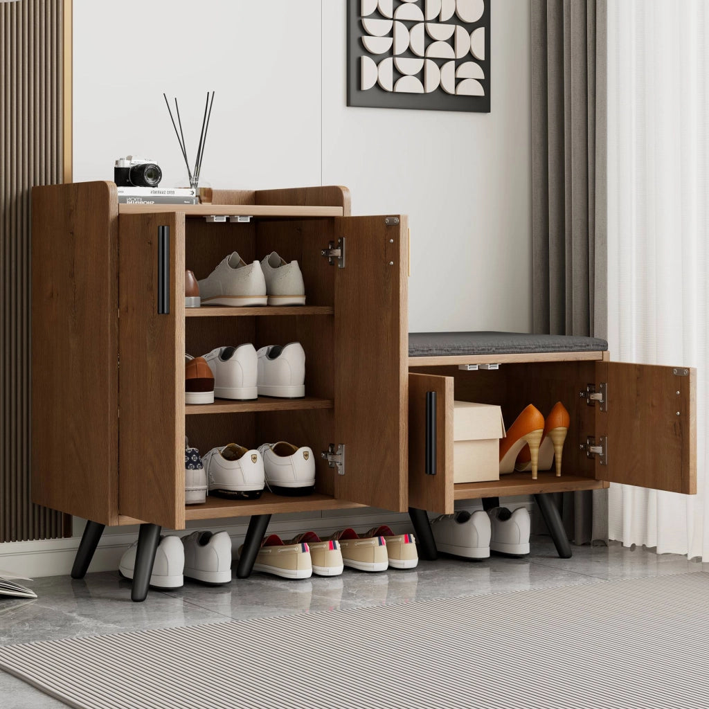 Panca Scarpiera con Ante ¨C MINIMAL ¨C Legno, Metallo, 120x34x82 cm