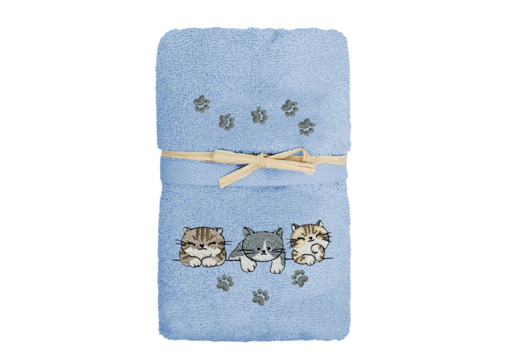 Set Asciugamano Copiola Salvietta Bagno In Spugna 100% Cotone Tre Mici - Copiola - Azzurro