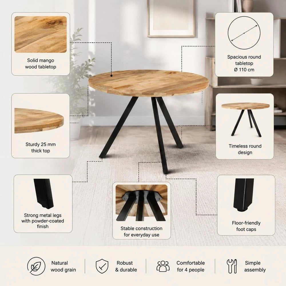 Dining Table 110x75 Cm Solid Mango Wood