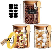 Contenitori di conservazione a tenuta di aria per cibi con coperchio e cucchiaio, ideali per la conservazione di caffè, tè, zucchero, spezie e sale da bagno, 530ml, confezione da 3.