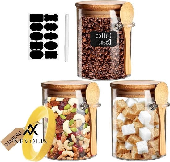 Contenitori di conservazione a tenuta di aria per cibi con coperchio e cucchiaio, ideali per la conservazione di caffè, tè, zucchero, spezie e sale da bagno, 530ml, confezione da 3.