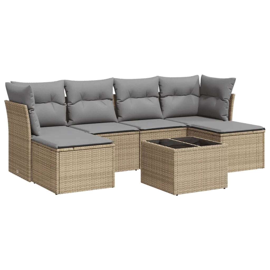 Set Divani da Giardino 7 pz con Cuscini Beige in Polyrattan