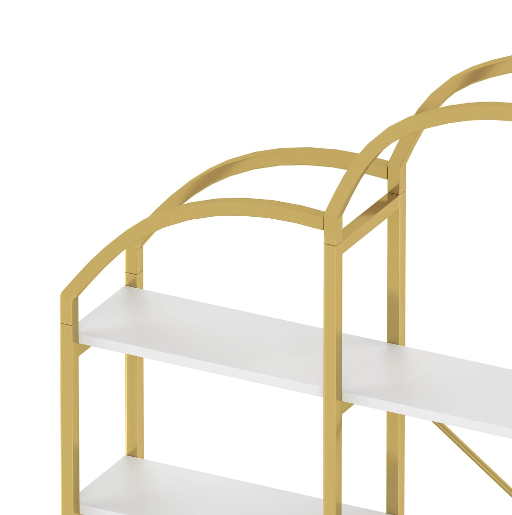 Scaffale a 5 ripiani in MDF e metallo bianco e oro, 170 x 26 x 190 cm