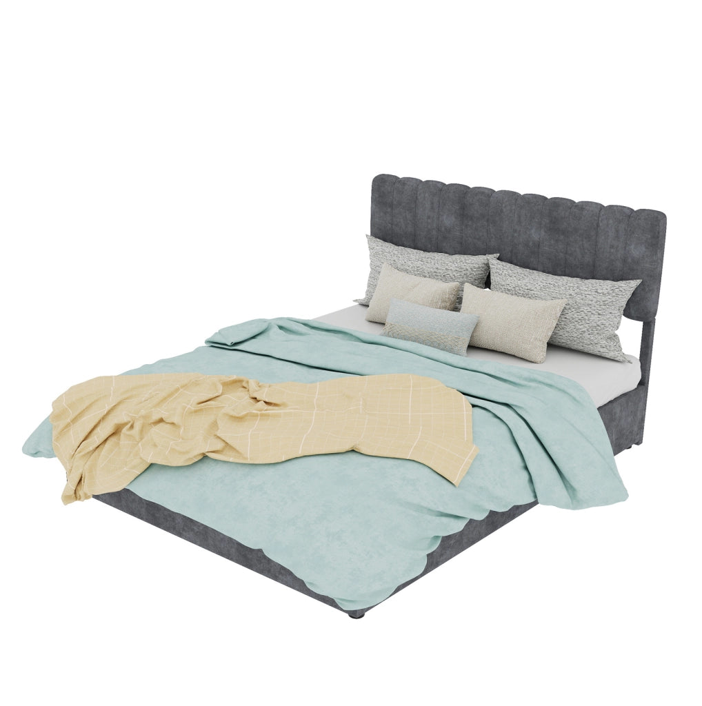 Letto imbottito 140x200 cm grigio con contenitore e testiera morbida