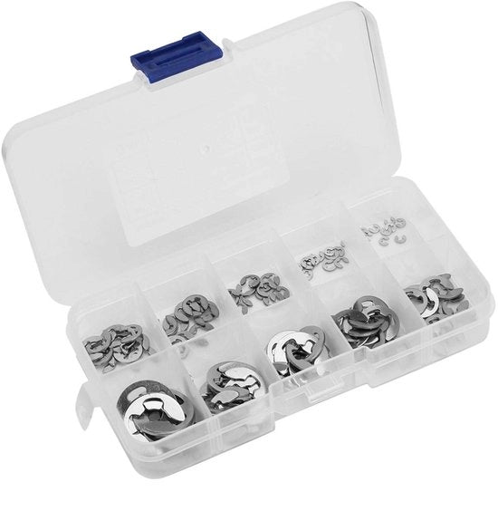 Set di Clip E 120 pezzi - Acciaio Inossidabile 1,5-10 mm - Chiave a Borchie - Resistente alla Corrosione - Facile da Installare - Scatola 13,2 x 7 x 2 cm - Clip di Attacco