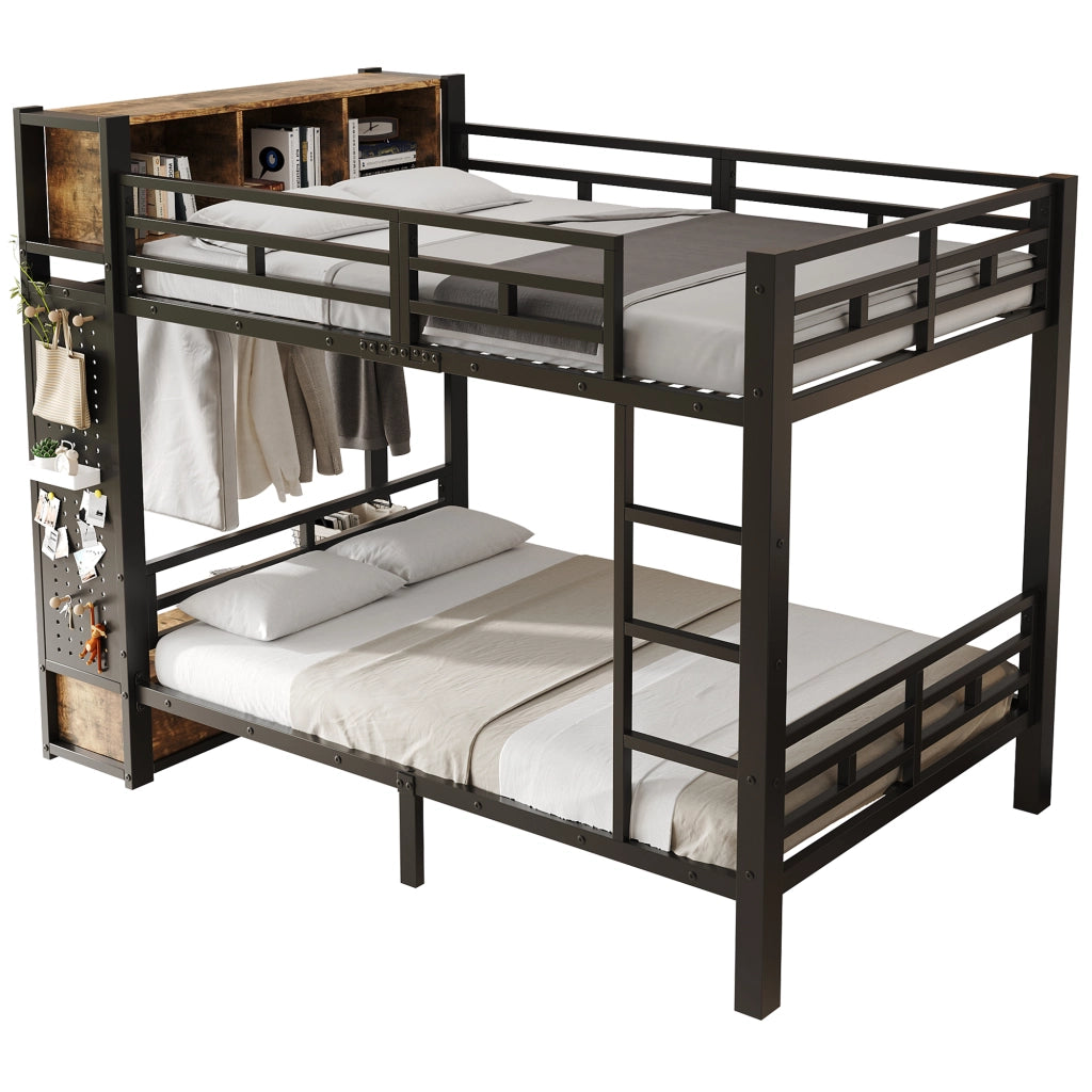 Letto a castello con contenitore ¨C Minimal ¨C nero metallo 120x200 cm con cassetti e ripiani