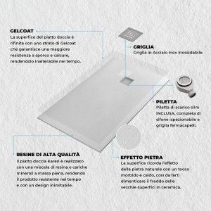 Piatto doccia 70x120 in resina su misura bianco effetto pietra Karen