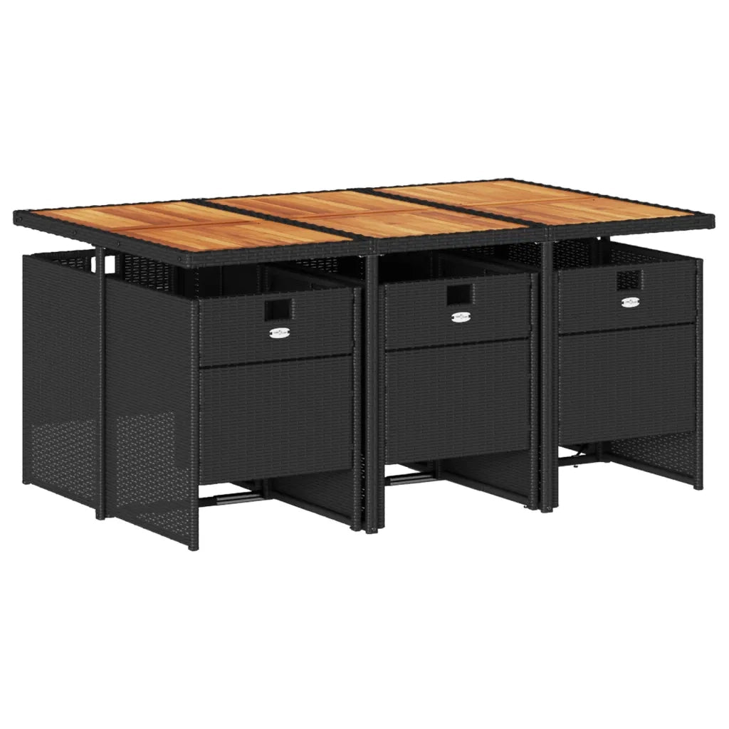 Set da Pranzo da Giardino 7 pz Nero con Cuscini in Polyrattan 3277682