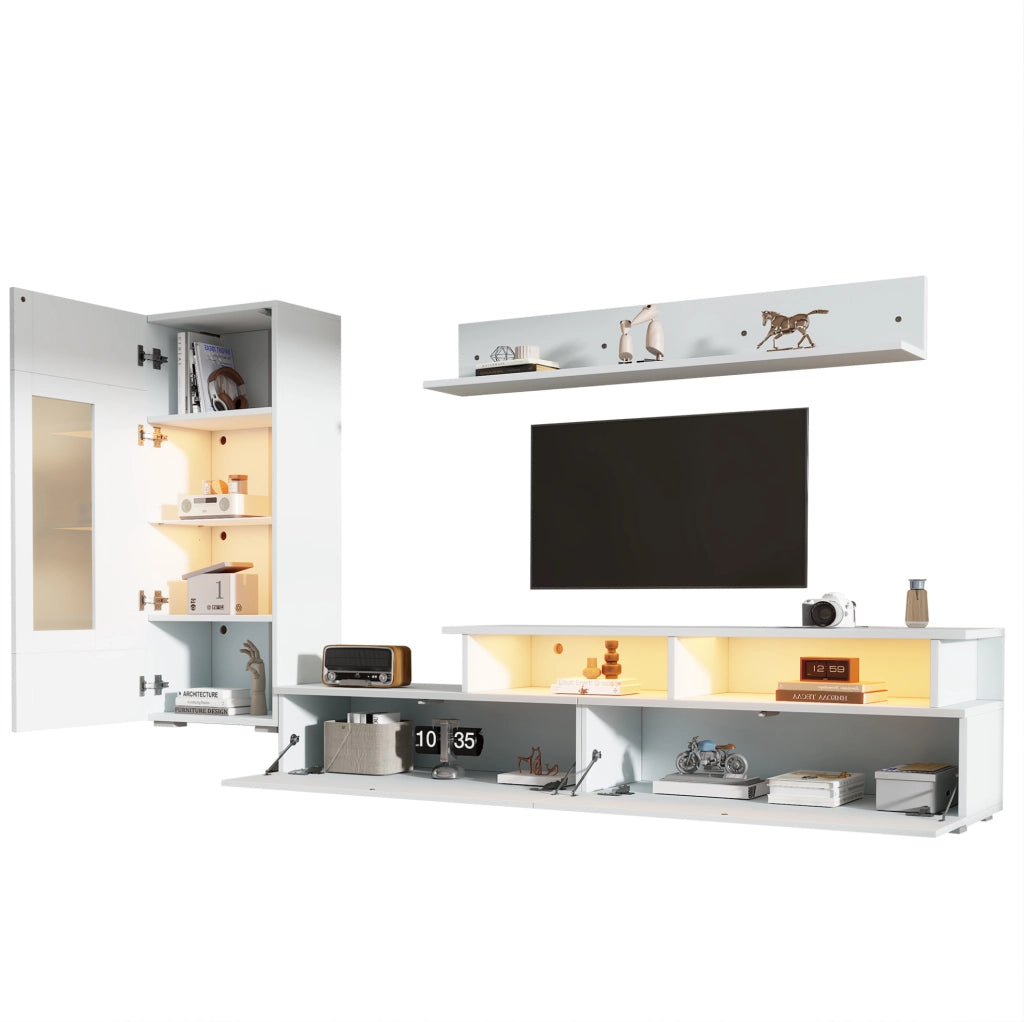 Parete TV 3 pezzi bianca con LED e finitura lucida
