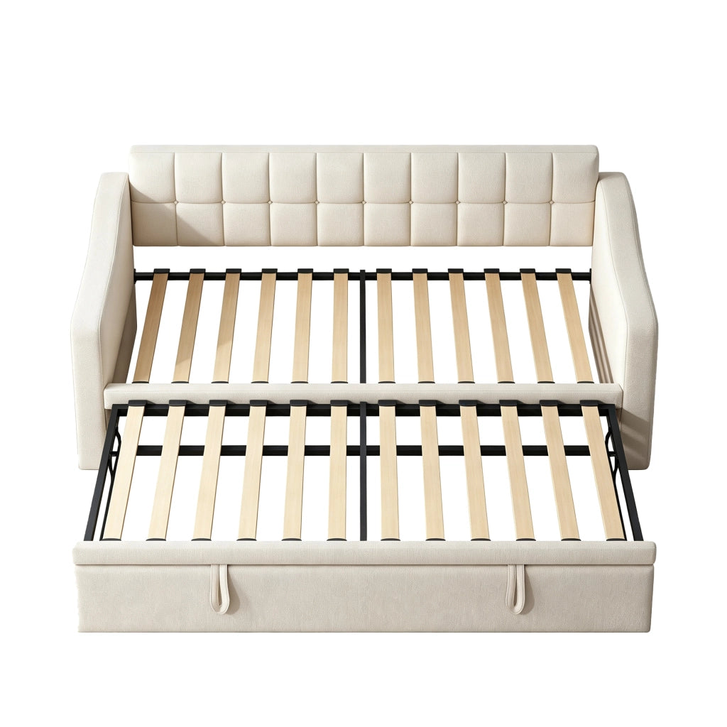 Letto divano estraibile singolo 90 × 190 cm con USB, tessuto velluto, senza materasso, beige per camera ospiti