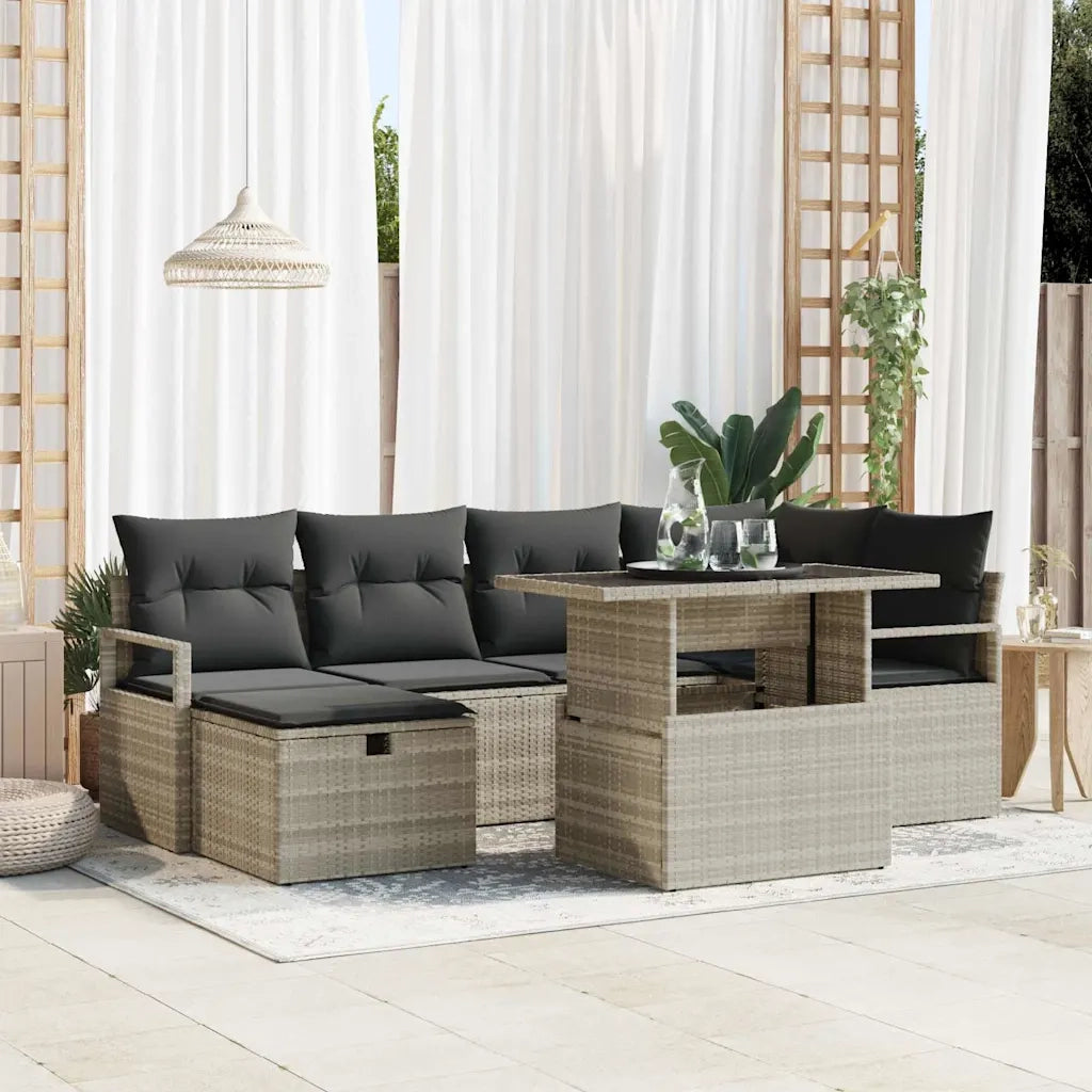 Set Divano da Giardino 7 pcs Grigio chiaro Poly Rattan 3359799