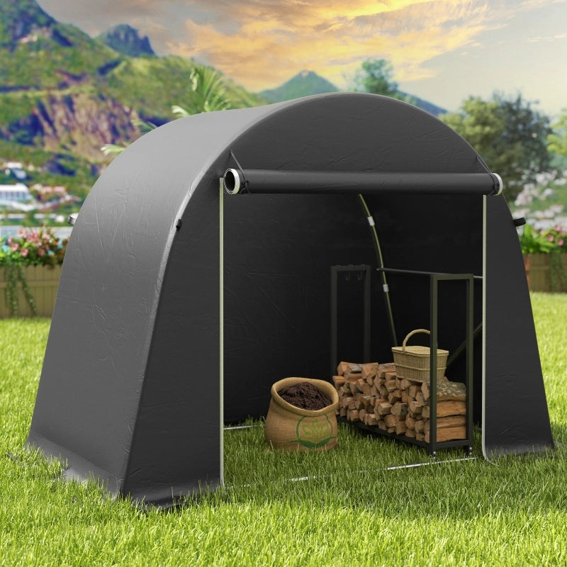 Garage Bici 245x120x200 cm Grigio Scuro con Telo 200 g/m², Telaio Zincato e Porta Avvolgibile