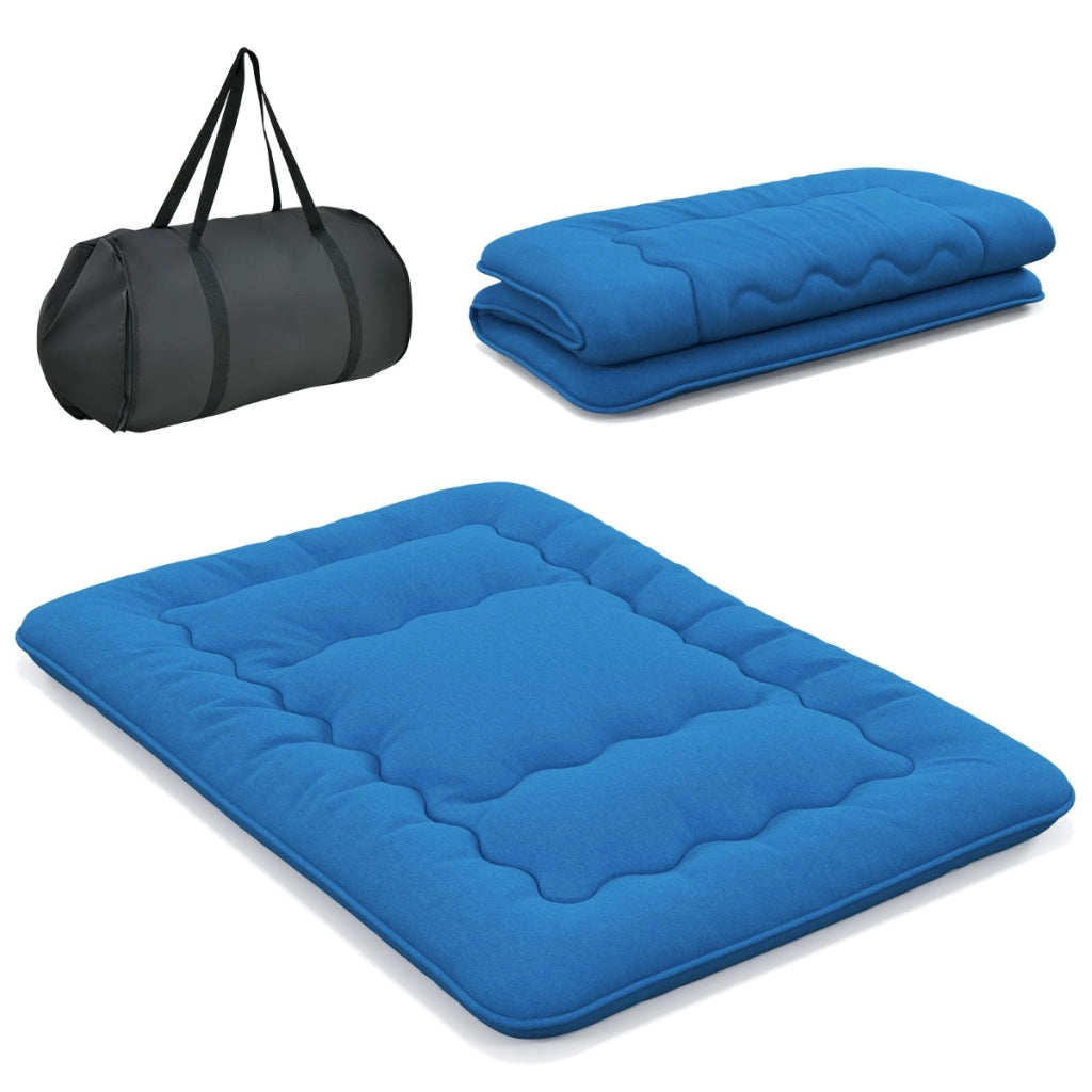 Materasso futon portatile con copertura lavabile sacca da trasporto, Tappeto arrotolabile per pavimento 140cm Blu-Materassi e basi letto