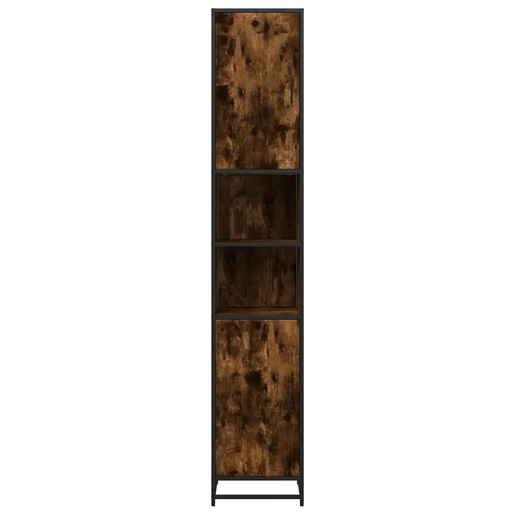 Mobiletto da bagno con 6 scomparti pratico contenitore 35 x 37,5 x 188,5 cm legno composito finitura rovere affumicato 02_0055631