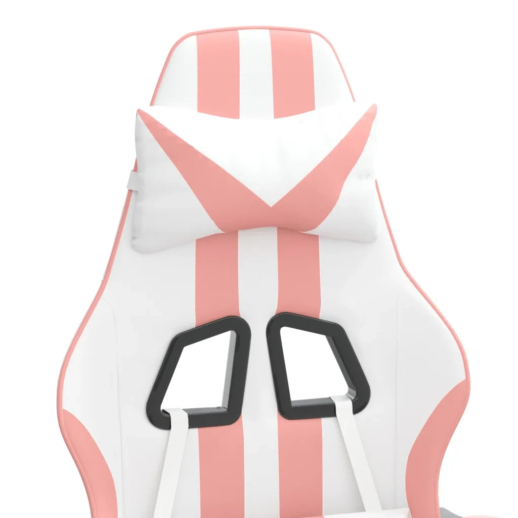 Sedia da Gaming | Sedia da e-sports Girevole Poggiapiedi Bianca e Rosa Similpelle