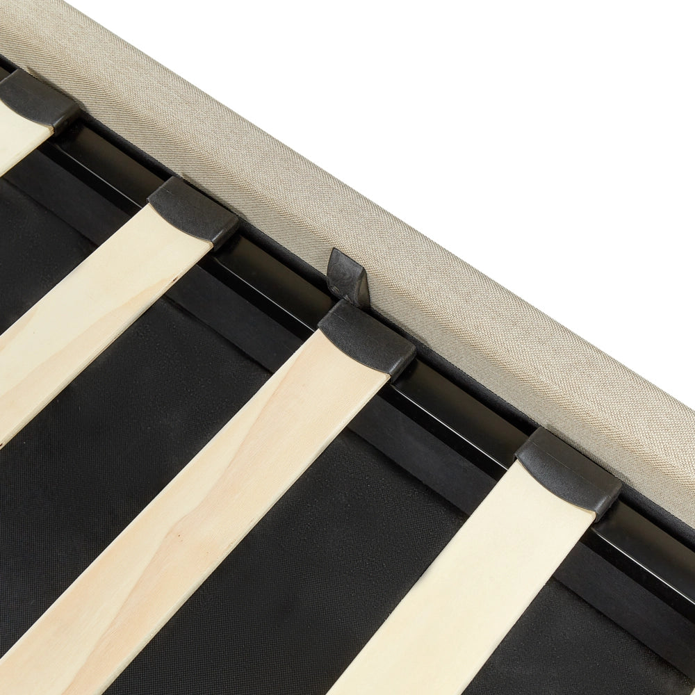Letto contenitore Rivestimento in tessuto beige 160 x 200 cm con testiera a doghe