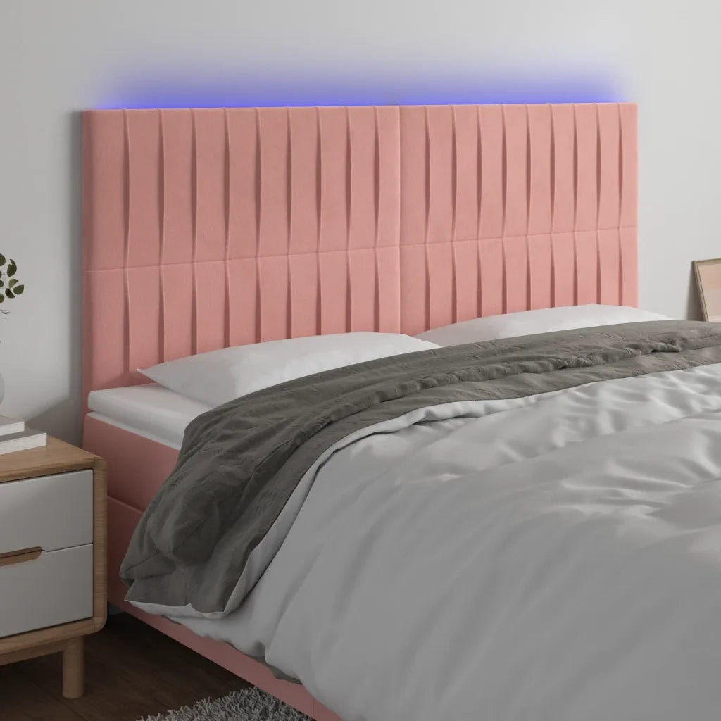 Testiera a LED-Testata con LED Rosa 160x5x118/128 cm in Velluto 327651