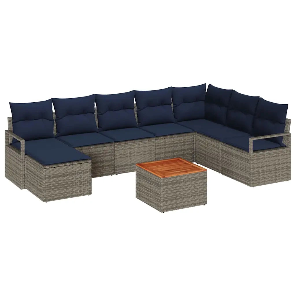 Set Divano da Giardino con cuscino 9 pcs Grigio polyrattan