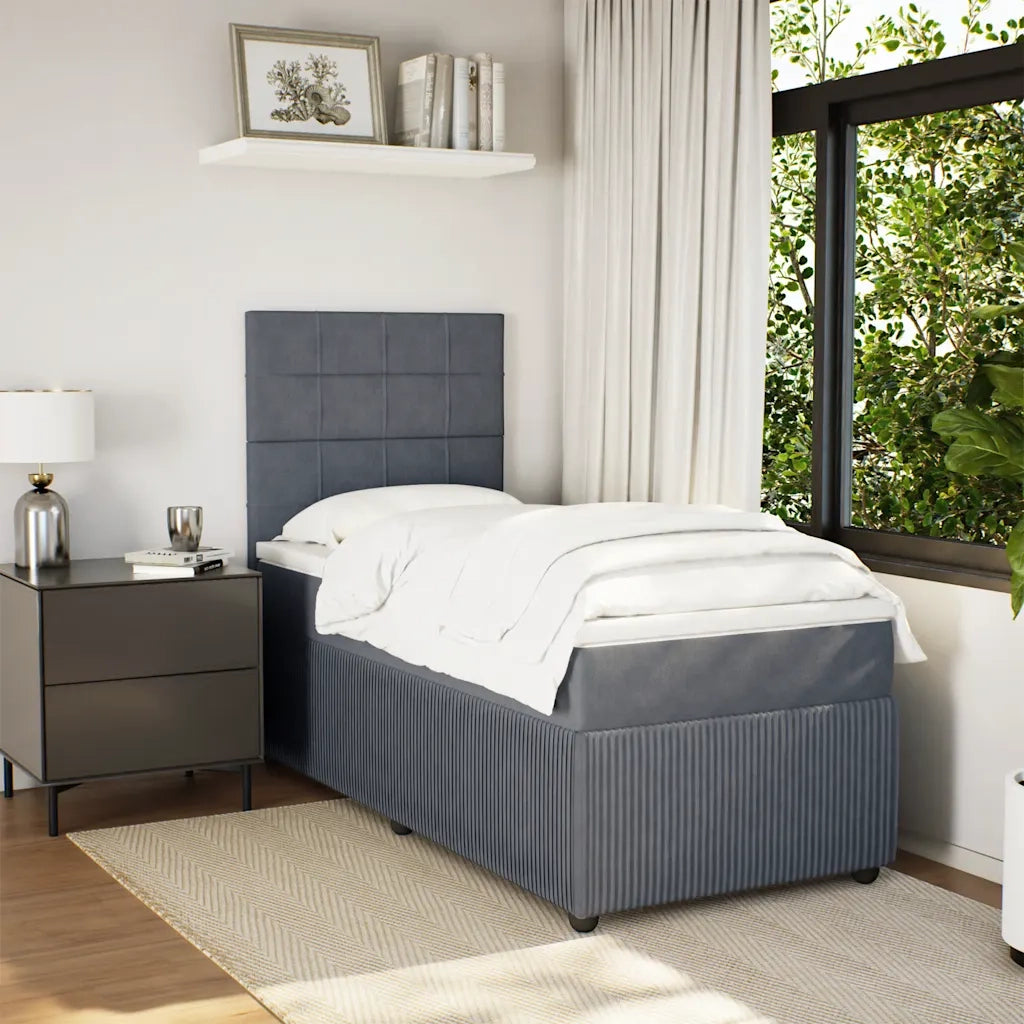 Giroletto a Molle con Materasso Grigio Scuro 90x190 cm Velluto