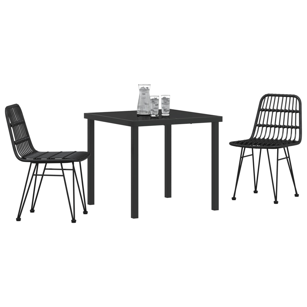 Set da Pranzo da Giardino 3 Pezzi Nero Poli Rattan