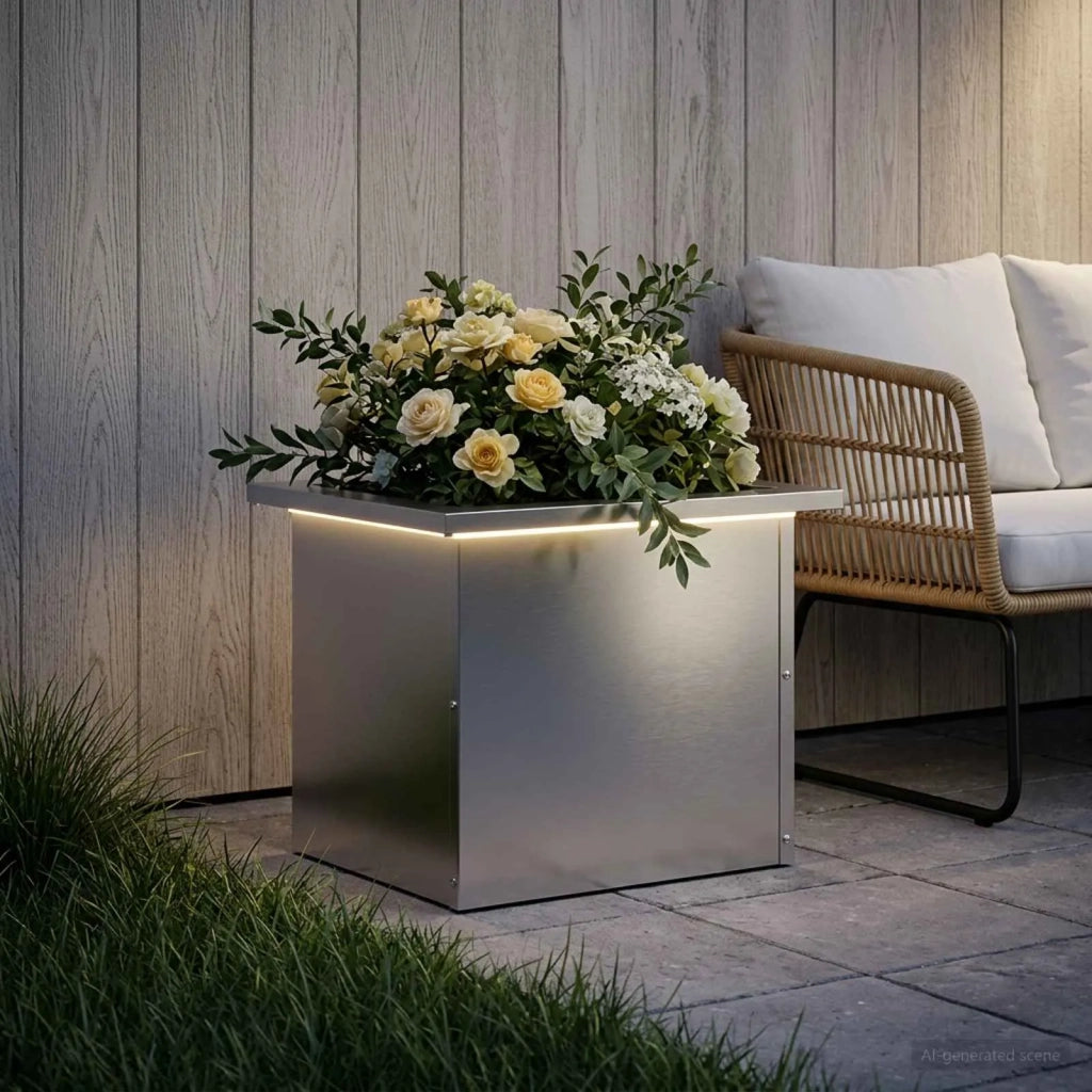 Fioriera da giardino con LED Argento 30 x 40 x 30 cm 8008080