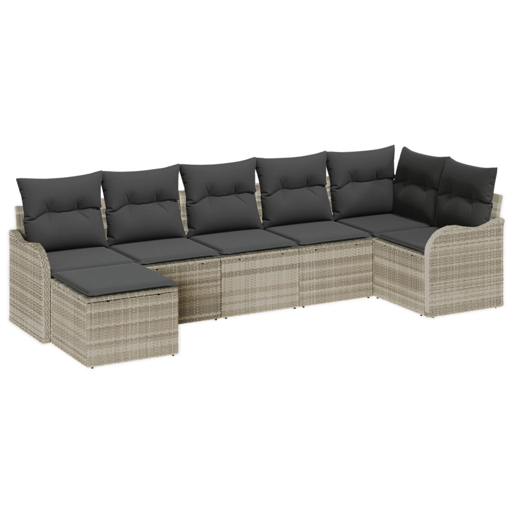 Set di divani da giardino  7 pezzi con cuscini grigio chiaro polyrattan