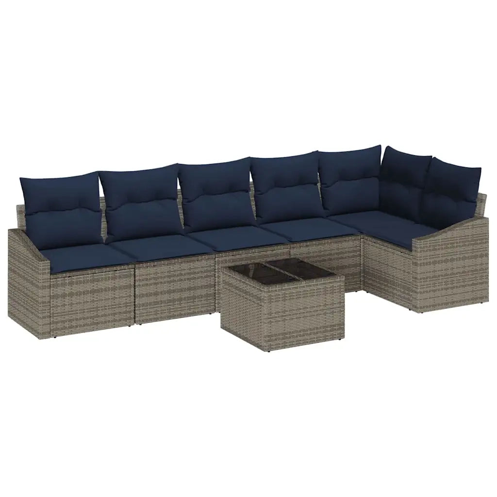 Set Divano da Giardino 7 pcs Grigio e Blu Navy polyrattan