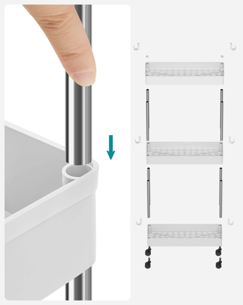 Carrello portaoggetti mobile Valora White con 3 ripiani portaoggetti per cucine