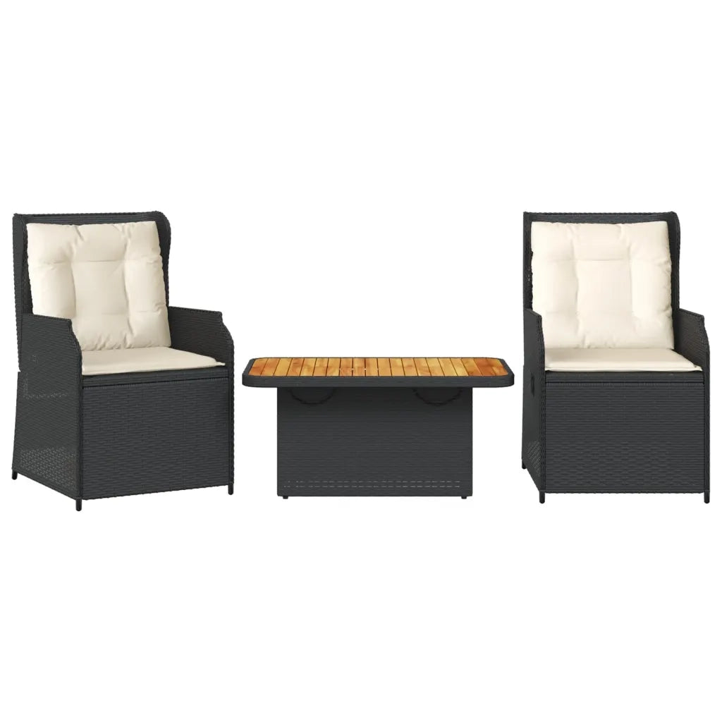vidaXL Set Divani da Giardino 3 pz con Cuscini Nero in Polyrattan