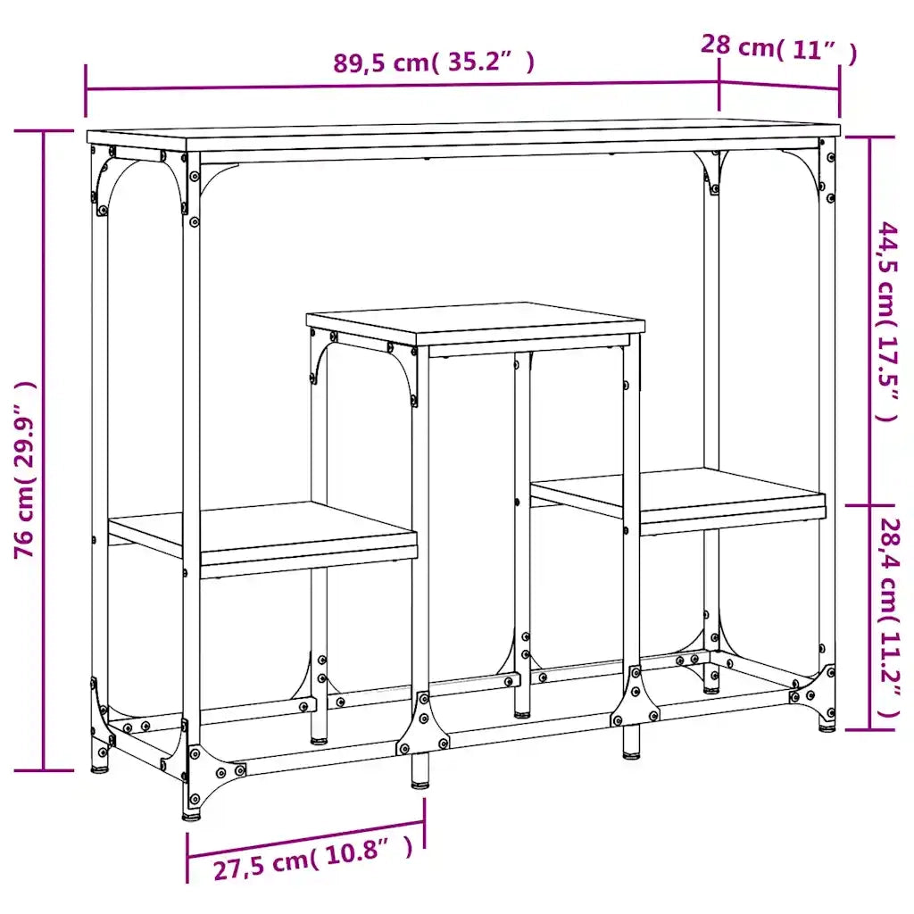 Tavolino Consolle Nero 89,5x28x76 cm in Legno Multistrato 833383