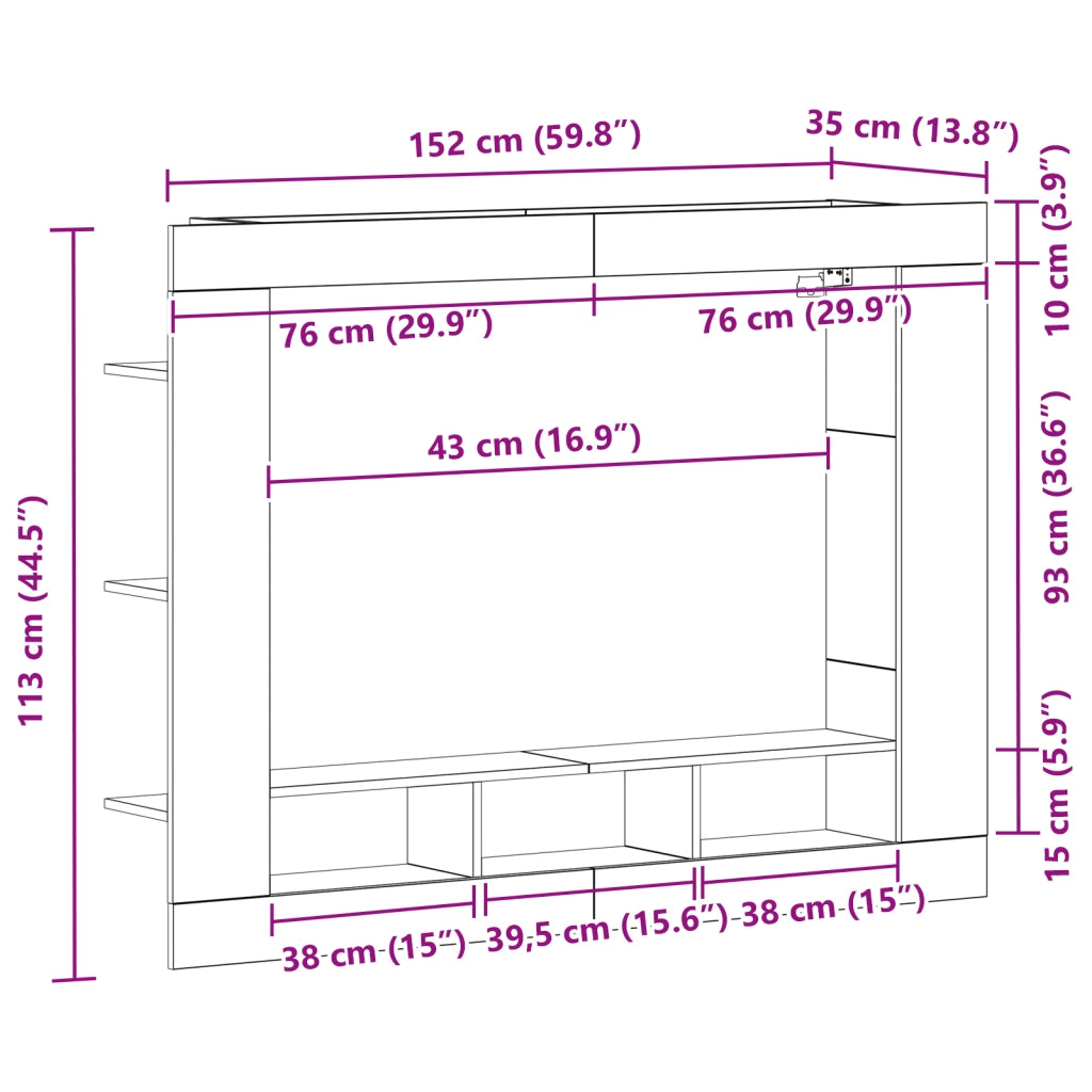 Mobile TV Wall-Mounted in Rovere Artigianale 152x22x113 cm