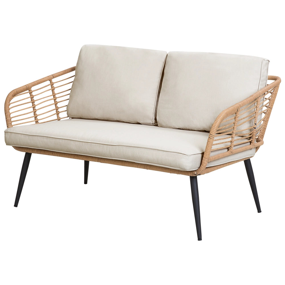 Balcone set bistrot Beige Rattan sintetico Cuscini Tavolino e 2 Sedie Design Esterno Moderno
