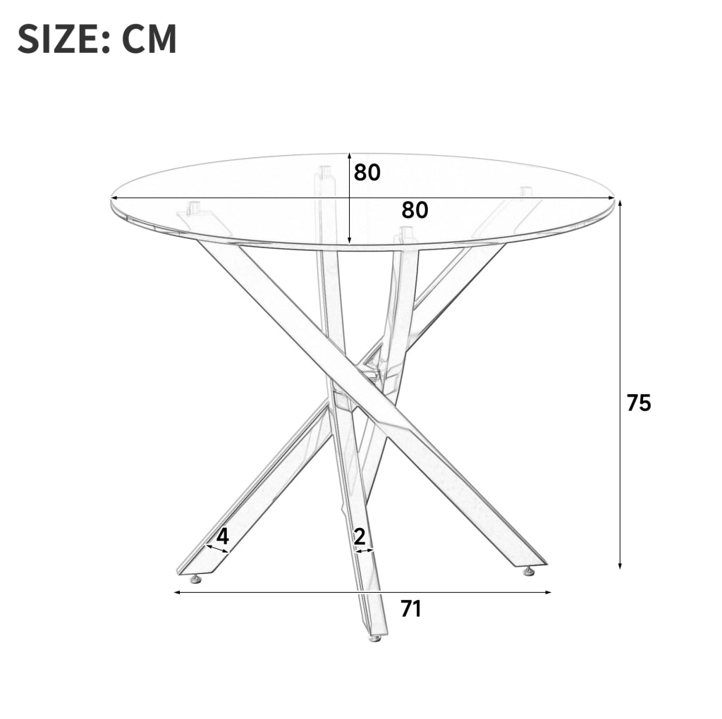 Tavolo rotondo 80 cm in vetro temperato; gambe cromate oro