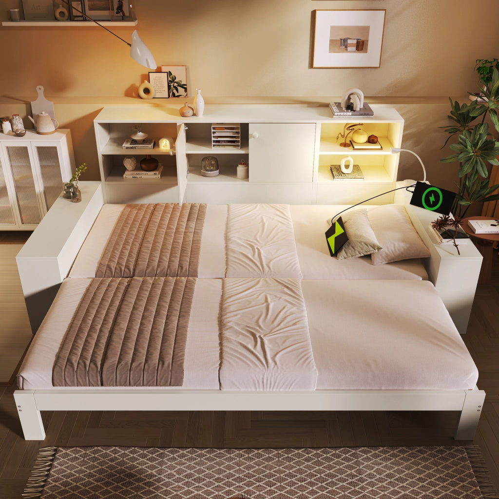 Letto Contenitore Singolo con Estraibile ¨C MINIMAL ¨C Bianco, Legno, 90x200, USB