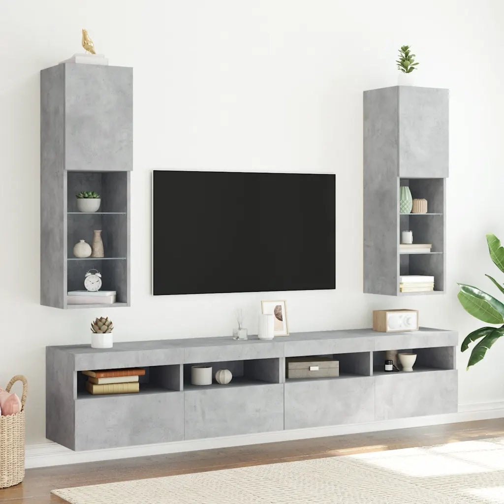 Mobili TV con Luci LED 2pz | Armadietto TV | Mobile Porta TV Grigio Cemento 30,5x30x102 cm