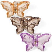 Set di Spilloni per Capelli a forma di Farfalla - 3 pezzi - 8,5 cm - Acrilico - Antiscivolo - Aspetto trasparente - Effetto luccichio - Clip per capelli