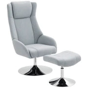 Poltrona Imbottita Girevole con Poggiapiedi, Reclinabile, 84x68x118 cm, Grigio