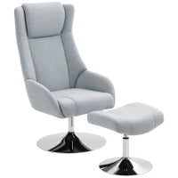 Poltrona Imbottita Girevole con Poggiapiedi, Reclinabile, 84x68x118 cm, Grigio