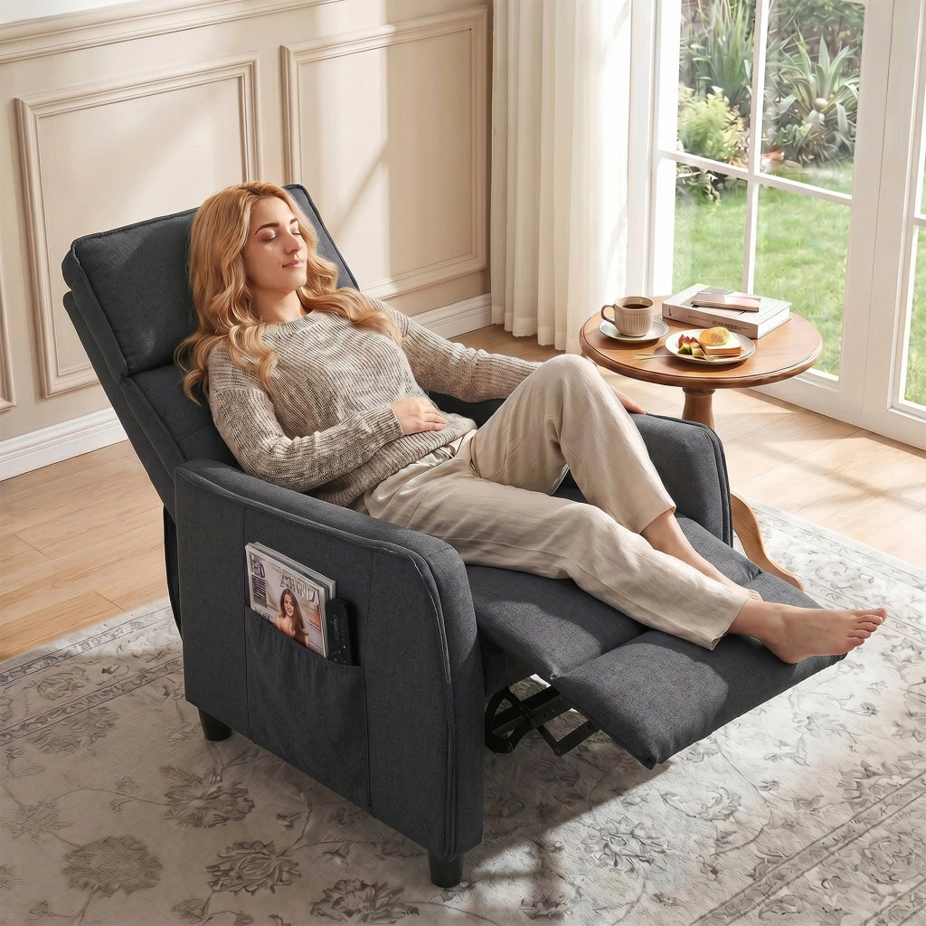 Poltrona Massaggiante  69x93x104 cm Reclinabile a 160° con Poggiapiedi e Telecomando Effetto Lino Grigio Scuro