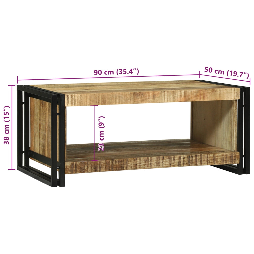 Tavolino da CaffÃ¨ 90x50x38 cm Legno Massello Grezzo di Mango