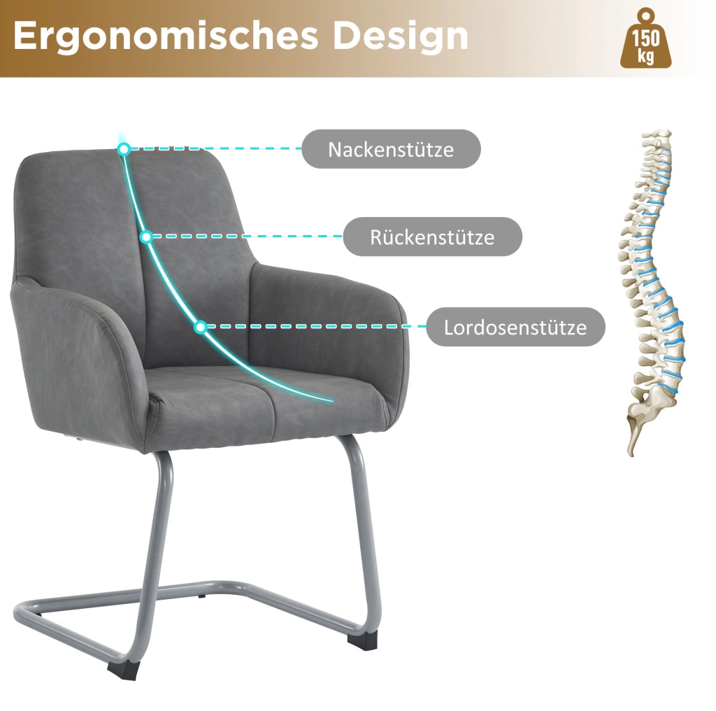 Set 2 sedie da pranzo con braccioli integrati; struttura in metallo; rivestimento grigio