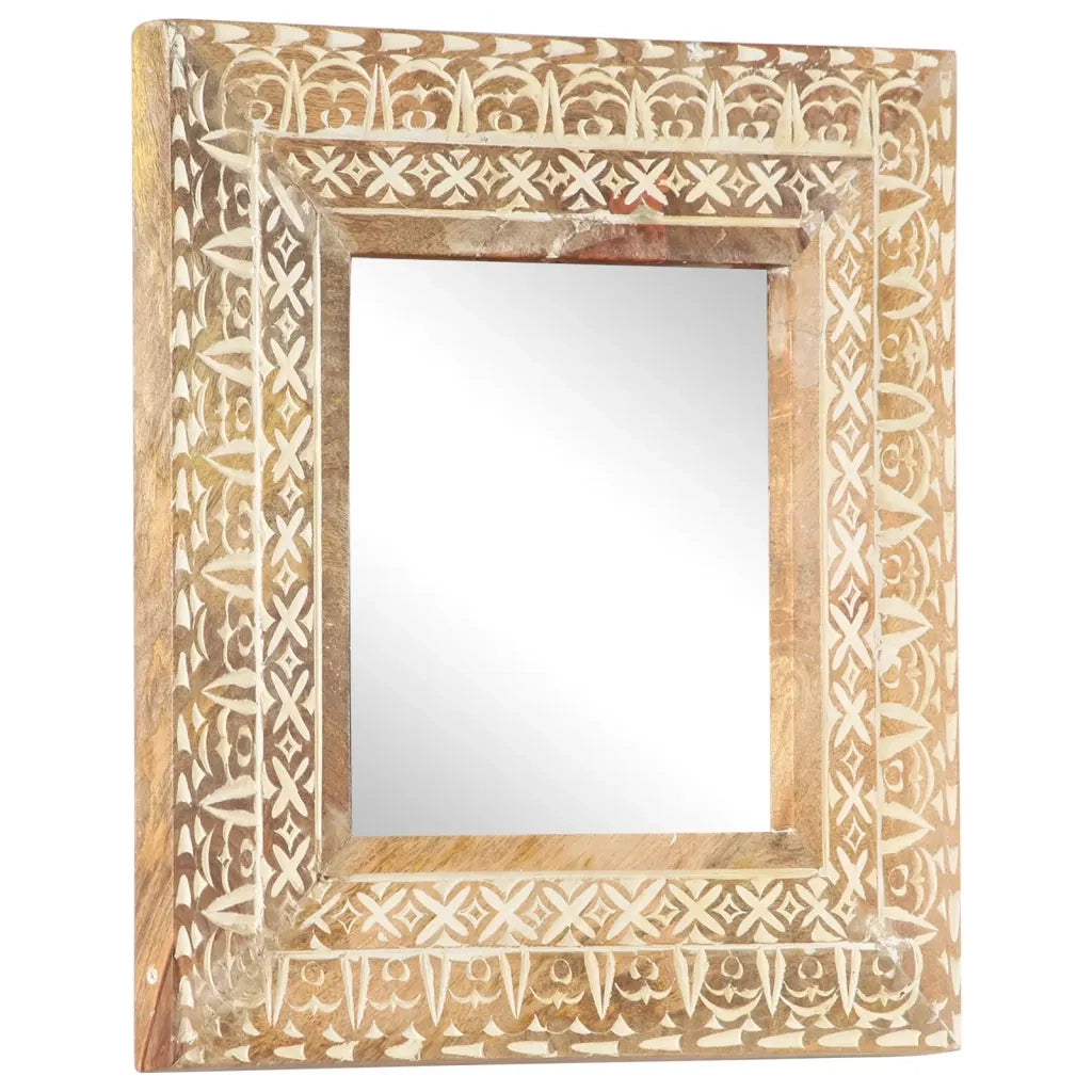 Specchio Intagliato a Mano 50x50x2,6 cm in Massello di Mango 321644