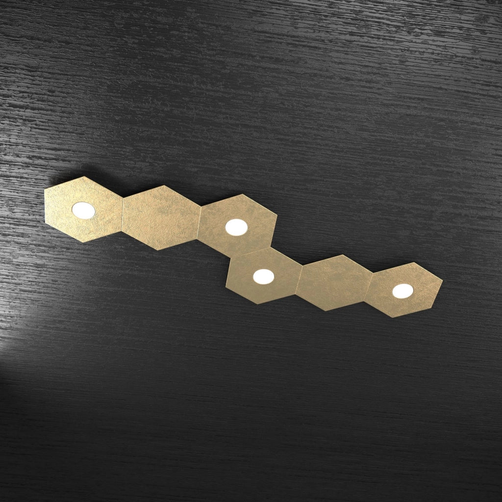 HEXAGON APPLIQUE-PLAFONIERA 4 LUCI + 2 DECORATIVO FOGLIA ORO 1142-4L2D-FO