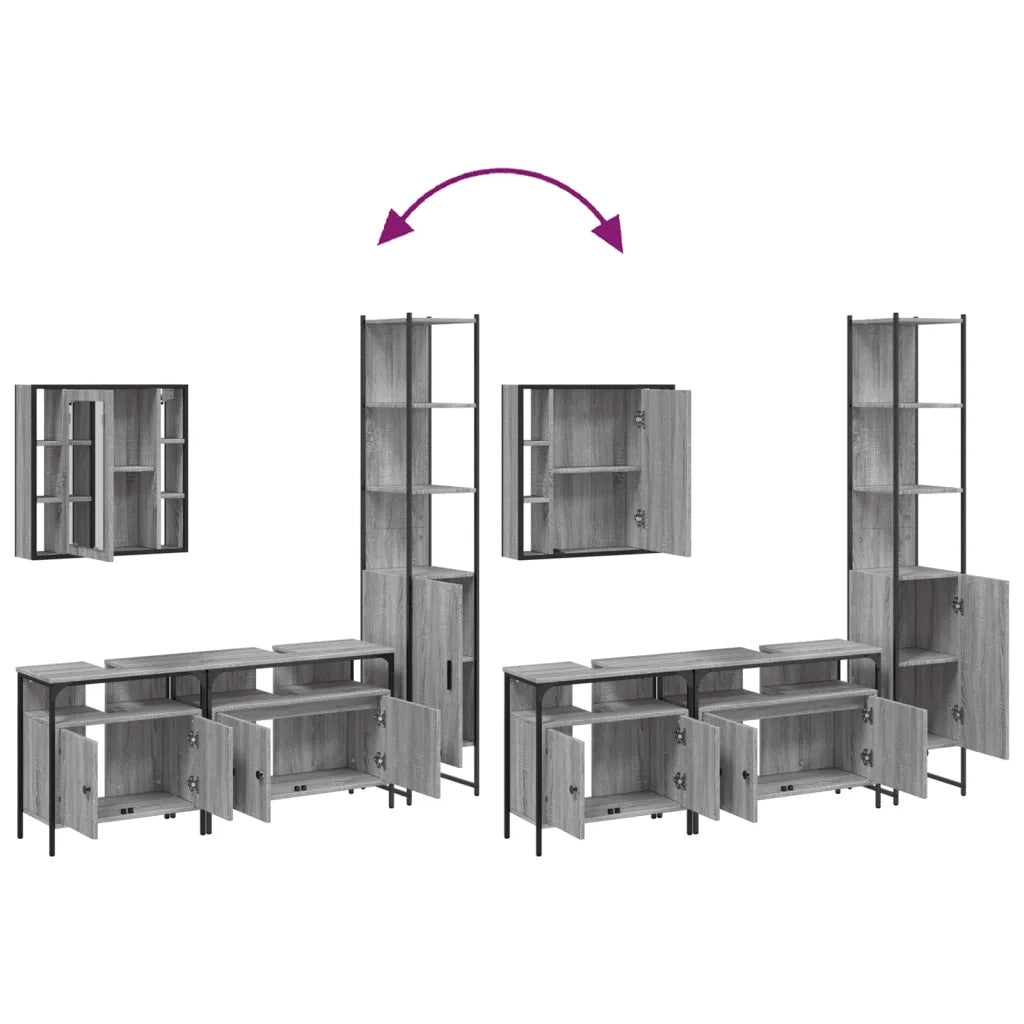 Set Mobili da Bagno 4 pz Grigio Sonoma in Legno Multistrato
