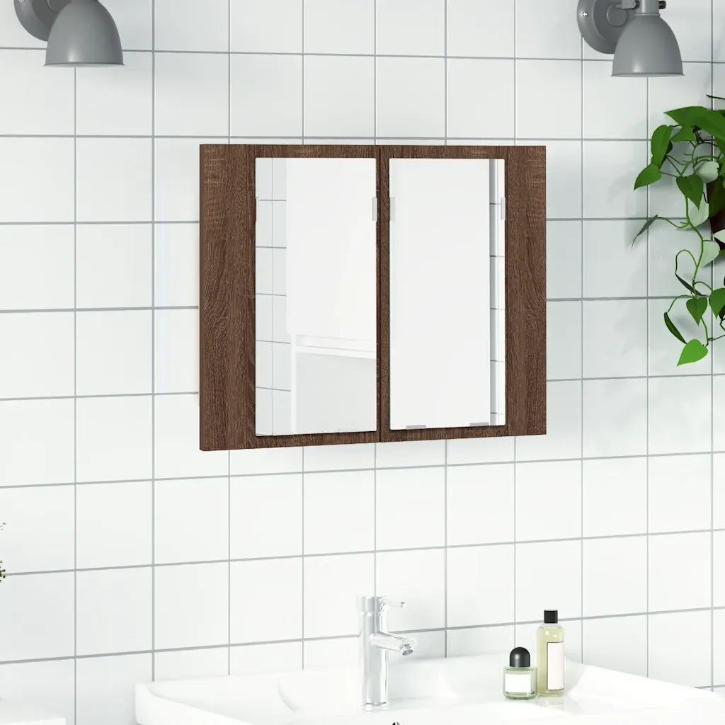 Mobile Specchio LED Rovere Marrone 60x12x45cm Legno Multistrato 822843