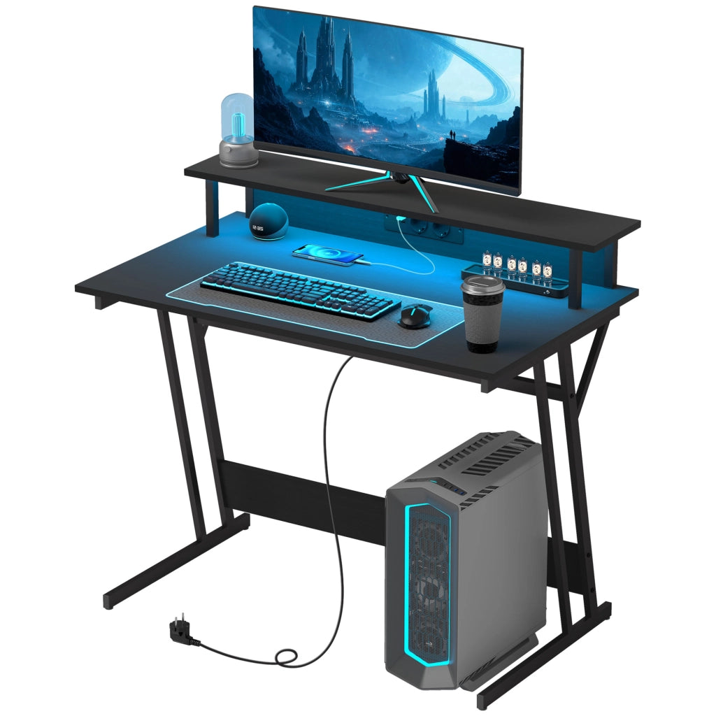Scrivania Gaming con Luci LED e Supporto per Monitor, in Truciolato e Acciaio, 100x60x88.5 cm, Nero