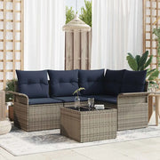 Set Divano da Giardino con cuscino 5 pcs Grigio polyrattan