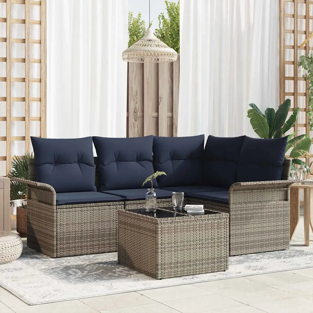 Set Divano da Giardino con cuscino 5 pcs Grigio polyrattan